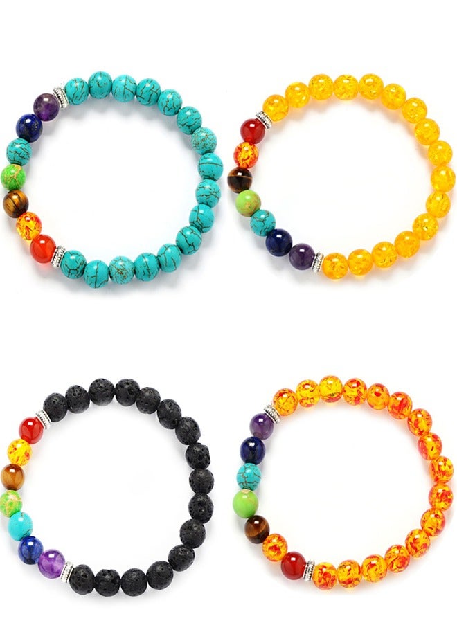 4-Piece 8mm Natural Stone Crystal Gemstone Beaded Bracelet Set, Round Agate Beaded Stretch Bracelets Unisex - Image 1