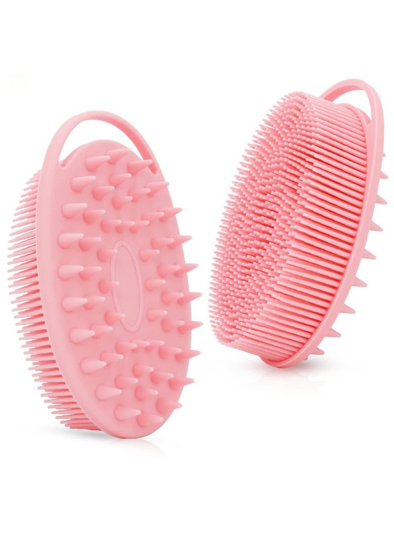 Upgrade 2 in 1 Bath and Shampoo Body Brush, Silicone Exfoliating Body Scrubber for Use in Shower, Premium Silicone Loofah, Head Scrubber, Scalp Massager, Easy to Clean (1PC Pink) - Image 1