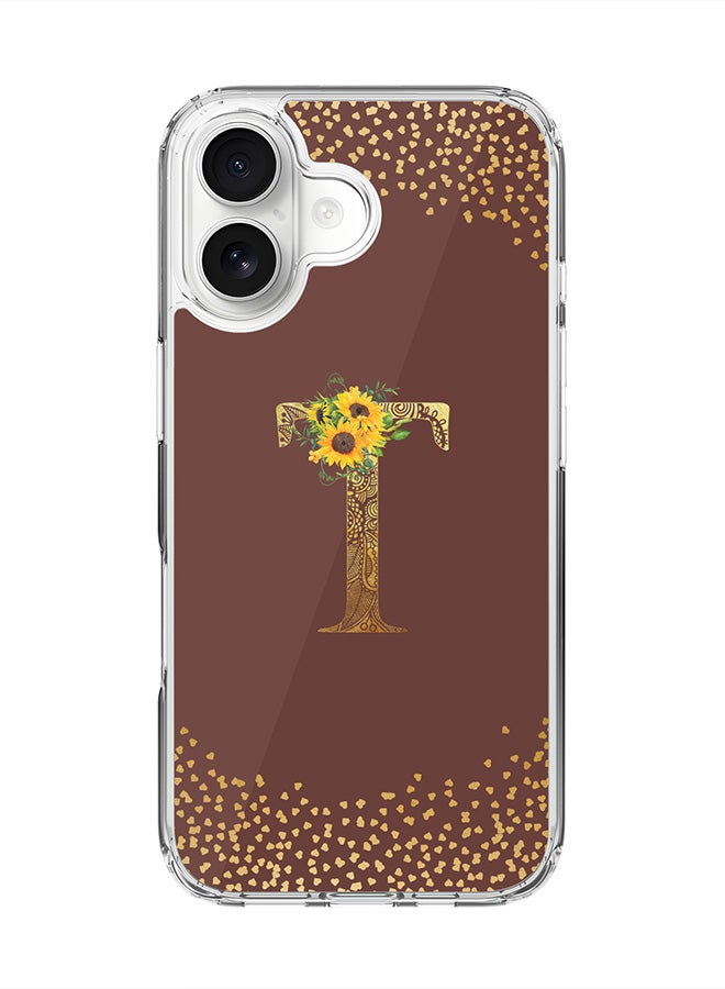 Stylizedd Classic Clear MagSafe Case for iPhone 17 , Hybrid Soft Case Flexible Edges Anti Drop TPU PC Gel Thin Transparent Cover [ Designed for iPhone 17 ] - Custom Monogram Initial Letter Floral Pattern Alphabet - T  (Brown )
