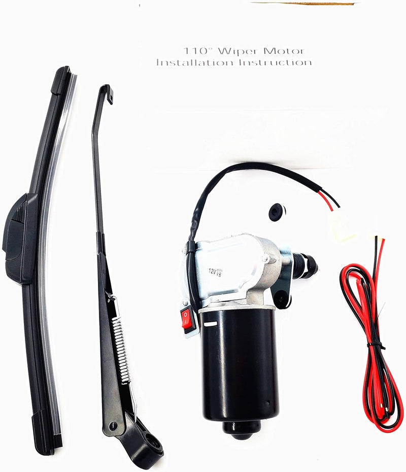 Qarmar 12V Electric UTV Windshield Wiper Motor Kit Fits Polaris Ranger RZR Kawasaki Honda Pioneer Golf Cart Agriculture Vehicle,110 Degree Swing + Wipers (Multi Sizes) - Image 4