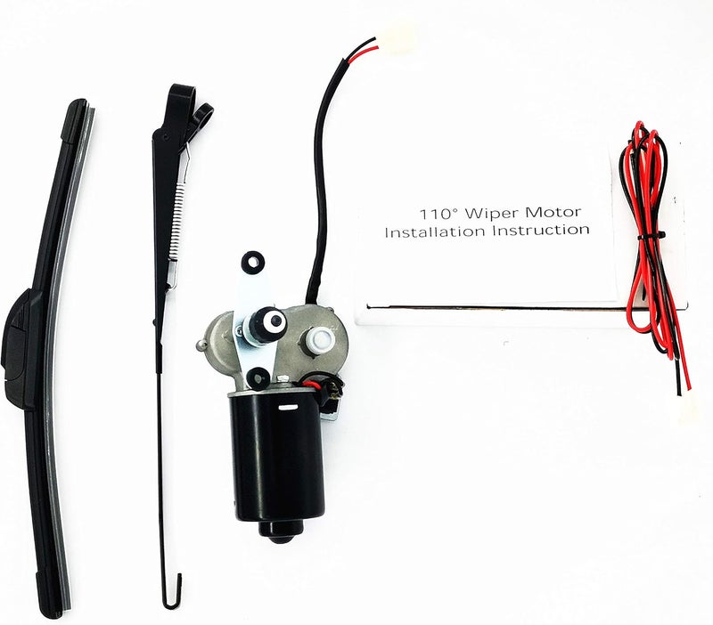 Qarmar 12V Electric UTV Windshield Wiper Motor Kit Fits Polaris Ranger RZR Kawasaki Honda Pioneer Golf Cart Agriculture Vehicle,110 Degree Swing + Wipers (Multi Sizes) - Image 2
