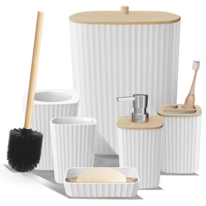 Clara Clark Bathroom Set White Bathroom Accessories Set 6PC Bathroom Accessory Set Bathroom Sets with Toilet Brush Trash Can Soap Dispenser - Image 2