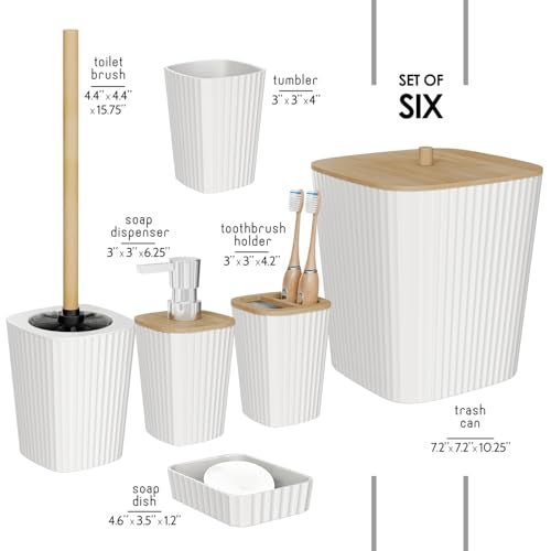 Clara Clark Bathroom Set White Bathroom Accessories Set 6PC Bathroom Accessory Set Bathroom Sets with Toilet Brush Trash Can Soap Dispenser - Image 3