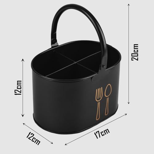True Decor TrueDecor Decorative 3 Compartment Cutlery Holder for Dining Table - Fancy Oval Spoon Organiser for Kitchen Countertop - Rust-Proof Galvanized Iron Spatula & Knife Holder, Modern Cutlery Stand - Image 2