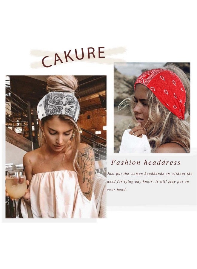 CAKURE Boho Headbands Wide Turban Knotted Head Bands African Thick Head Wraps Yoga Running Workout Hairbands Hair Scarf Elastic Hair Fashion Accessories For Women And Girls Pack Of 3(Set-2) - Image 3