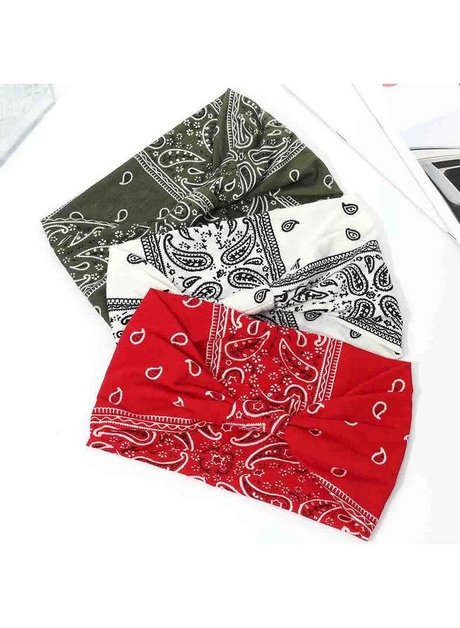 CAKURE Boho Headbands Wide Turban Knotted Head Bands African Thick Head Wraps Yoga Running Workout Hairbands Hair Scarf Elastic Hair Fashion Accessories For Women And Girls Pack Of 3(Set-2) - Image 5