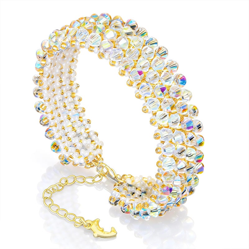 Laopottbeads Crystal Bracelet for Women 6" + 2" Extender Chain, Handmade Woven Design with Jewelry Gift Box, Ideal for Gifting for Mom, Birthday, or Anniversary(AB Crystal-Gold Beads) - Image 1