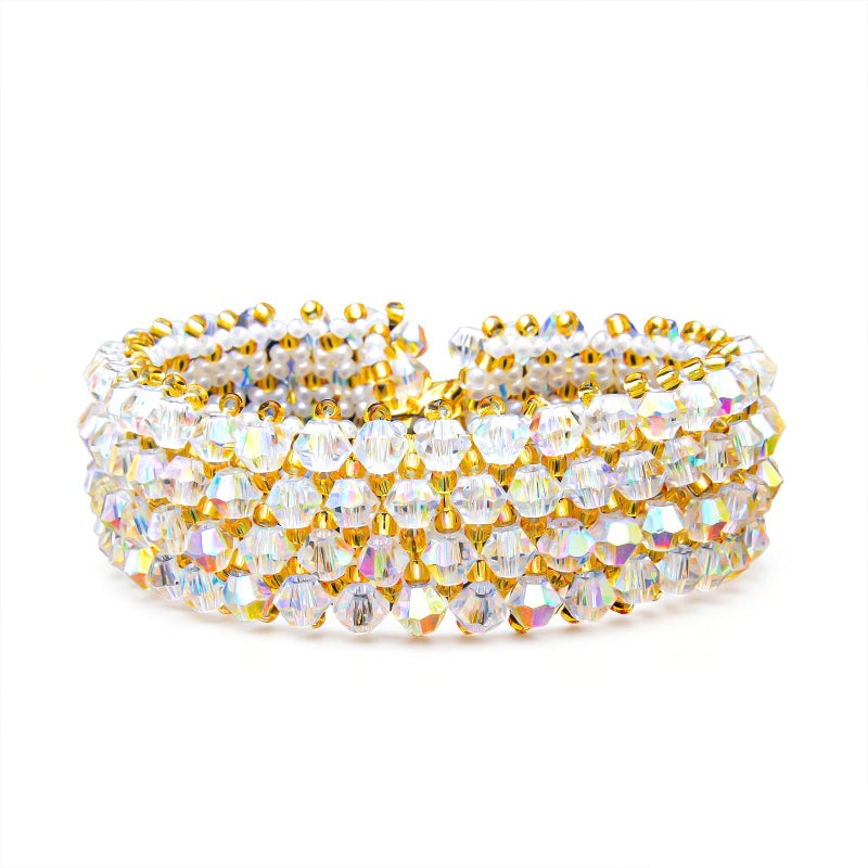 Laopottbeads Crystal Bracelet for Women 6" + 2" Extender Chain, Handmade Woven Design with Jewelry Gift Box, Ideal for Gifting for Mom, Birthday, or Anniversary(AB Crystal-Gold Beads) - Image 2
