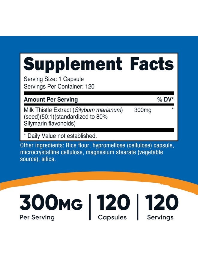 Nutricost كبسولات حليب الشوك من نوتريكوست 300 ملغ، 120 كبسولة (80% سيليمارين) - خالية من الغلوتين وغير معدلة وراثيًا - Image 2