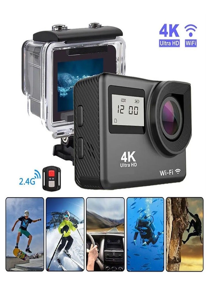 4K HD WiFi Anti-Shake Sports Camera Waterproof Remote Control Sports Camera with 64GB U3 Card, Remote Control and Accessories (Black) - Image 2