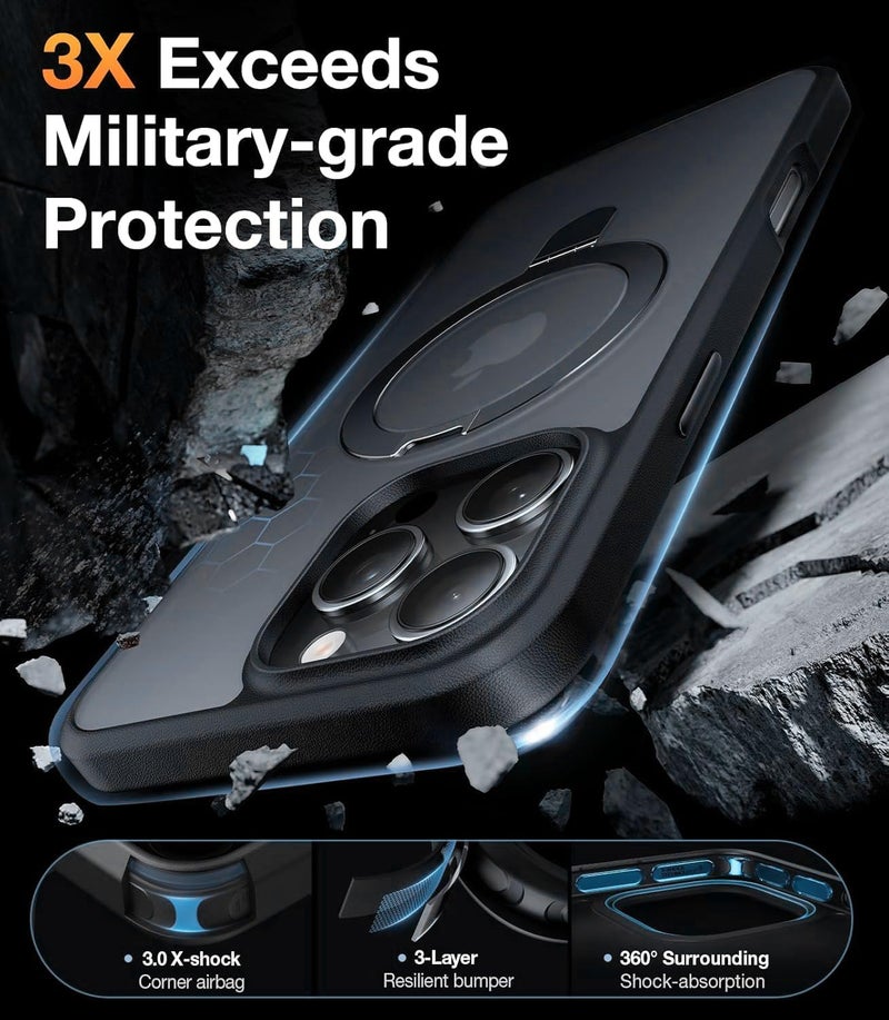 AIBEX Back Cover for Apple iPhone 16 Pro Max with OStand Ring Kickstand| Mag-Saf Compatible Magnetic Metal Alloy Ring| Wireless Charging|Slim Thin Scratch Resistant Armor|Shockproof Protective - Black - Image 4