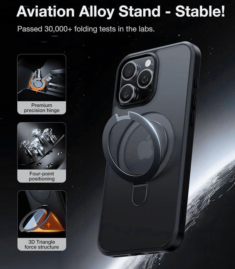 AIBEX Back Cover for Apple iPhone 16 Pro Max with OStand Ring Kickstand| Mag-Saf Compatible Magnetic Metal Alloy Ring| Wireless Charging|Slim Thin Scratch Resistant Armor|Shockproof Protective - Black - Image 3