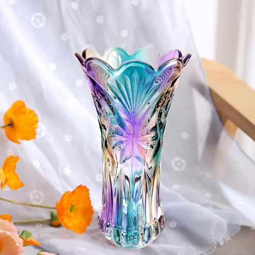 Yuccasly Glass Colorful Vase,Glass Flower Vase Decor for Home Dining Table Living Room,Office Wedding Holiday Party,Handmade Pattern - Image 3