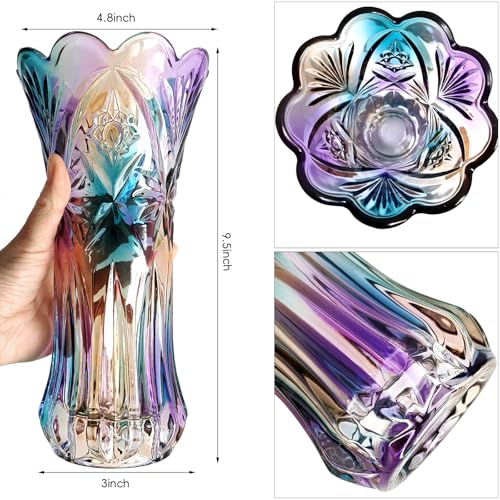 Yuccasly Glass Colorful Vase,Glass Flower Vase Decor for Home Dining Table Living Room,Office Wedding Holiday Party,Handmade Pattern - Image 2