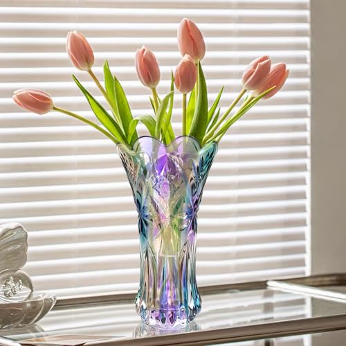 Yuccasly Glass Colorful Vase,Glass Flower Vase Decor for Home Dining Table Living Room,Office Wedding Holiday Party,Handmade Pattern - Image 5