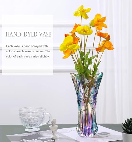 Yuccasly Glass Colorful Vase,Glass Flower Vase Decor for Home Dining Table Living Room,Office Wedding Holiday Party,Handmade Pattern - Image 4