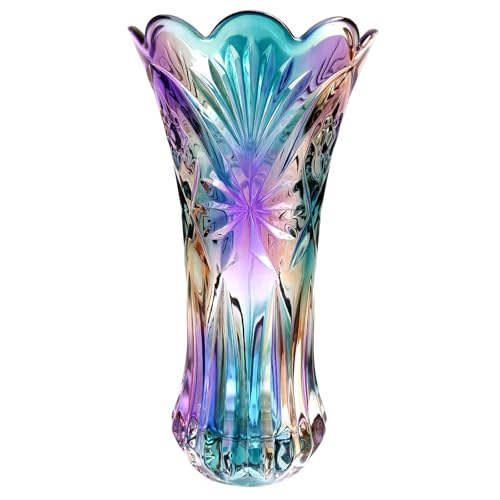 Yuccasly Glass Colorful Vase,Glass Flower Vase Decor for Home Dining Table Living Room,Office Wedding Holiday Party,Handmade Pattern - Image 1