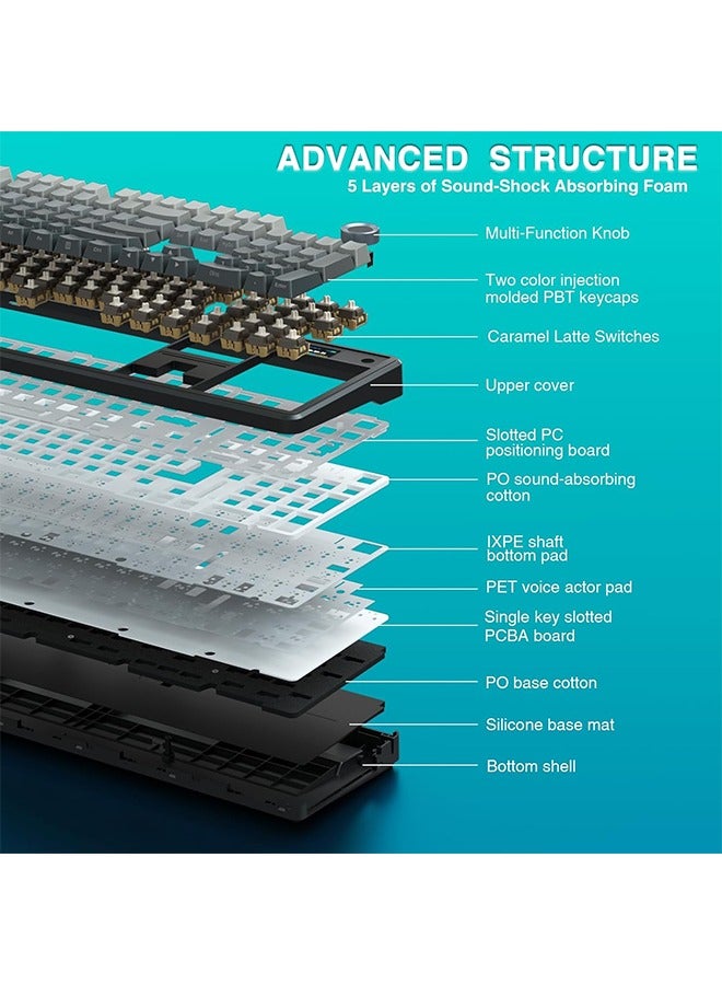 أولا AULA F108 PRO - لوحة مفاتيح ميكانيكية لاسلكية مع شاشة ومقبض، لوحة مفاتيح كاملة الحجم مع بطارية 8000 مللي أمبير في الساعة، مفاتيح مُشحمة مسبقًا، أغطية مفاتيح PBT مطبوعة على الجانب، لوحات مفاتيح ألعاب مخصصة قابلة للتبديل السريع بإضاءة خلفية RGB - Image 5