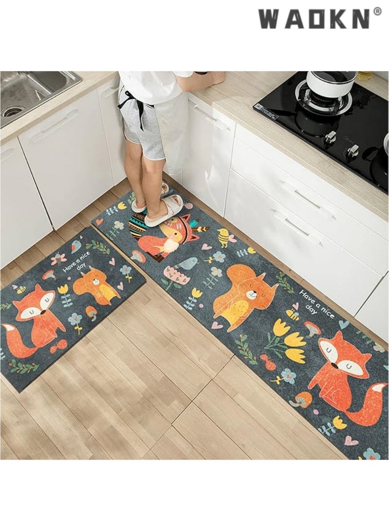 WAOKN Kitchen Rugs and Mats Washable [2 PCS],Non-Skid Soft Absorbent Kitchen Mats Set for Floor,Comfort Runner Rug Carpets for Kitchen Floor,Sink,Laundry,Hallway,Dinning Room,Office - Image 1