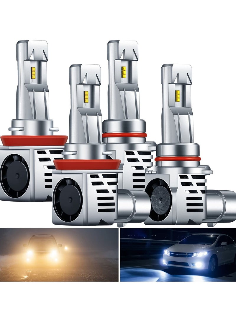 مجموعة مصابيح LED الأمامية، 6500K أبيض بارد 24000LM لاسلكي، H11 9005/ H9 /H8 9005/HB3 مصابيح أمامية للسيارات لاستبدال السيارات، شعاع منخفض مرتفع (9005، نمط H11 قطعتان لكل منهما)