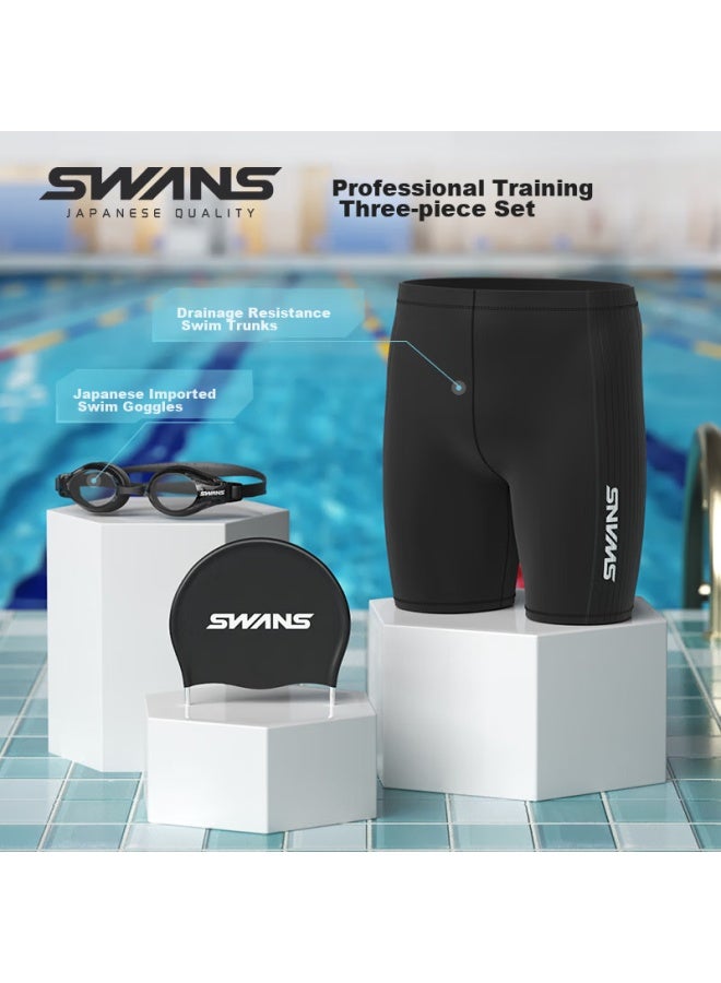 Speed Vision Suanshi Swans Men's Swim Trunks, Swim Cap, And Swimming Goggles Three-piece Set Professional Training Knee-length Swim Shorts Men's Suit 400° 3XL - Image 5