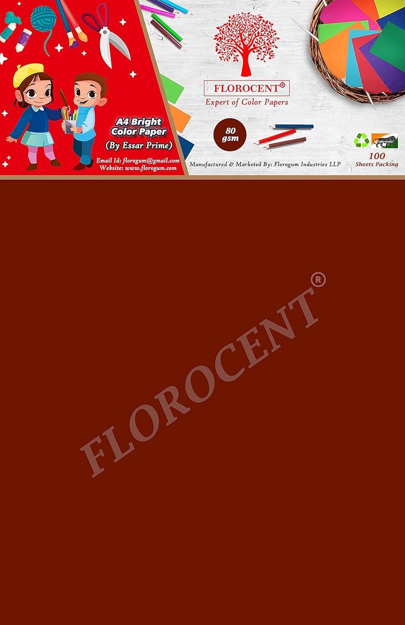 ESSAR PRIME ورق فلوروسنت™ ملون زاهي بحجم A4 غير مخطط، لون مزدوج (80 جرام، 100 ورقة في العبوة، مجموعة من 1 عبوة) للاستخدام في المدارس والمكاتب، والفنون والحرف المنزلية (بني) - Image 2