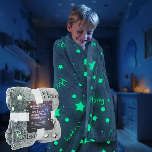 LIDERSTAR Glow in The Dark Throw Blanket,Super Soft Cozy Furry Plush Fleece Blanket Decorated with Stars and Words of Healing, Birthday Gift for Girls Boys Kids Teens Grandkids Toddler, Gray,50"x 60" - Image 2