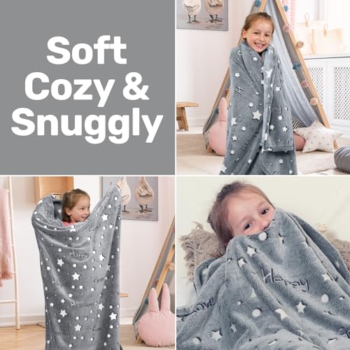 LIDERSTAR Glow in The Dark Throw Blanket,Super Soft Cozy Furry Plush Fleece Blanket Decorated with Stars and Words of Healing, Birthday Gift for Girls Boys Kids Teens Grandkids Toddler, Gray,50"x 60" - Image 5