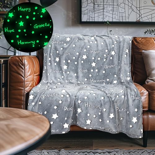 LIDERSTAR Glow in The Dark Throw Blanket,Super Soft Cozy Furry Plush Fleece Blanket Decorated with Stars and Words of Healing, Birthday Gift for Girls Boys Kids Teens Grandkids Toddler, Gray,50"x 60" - Image 4