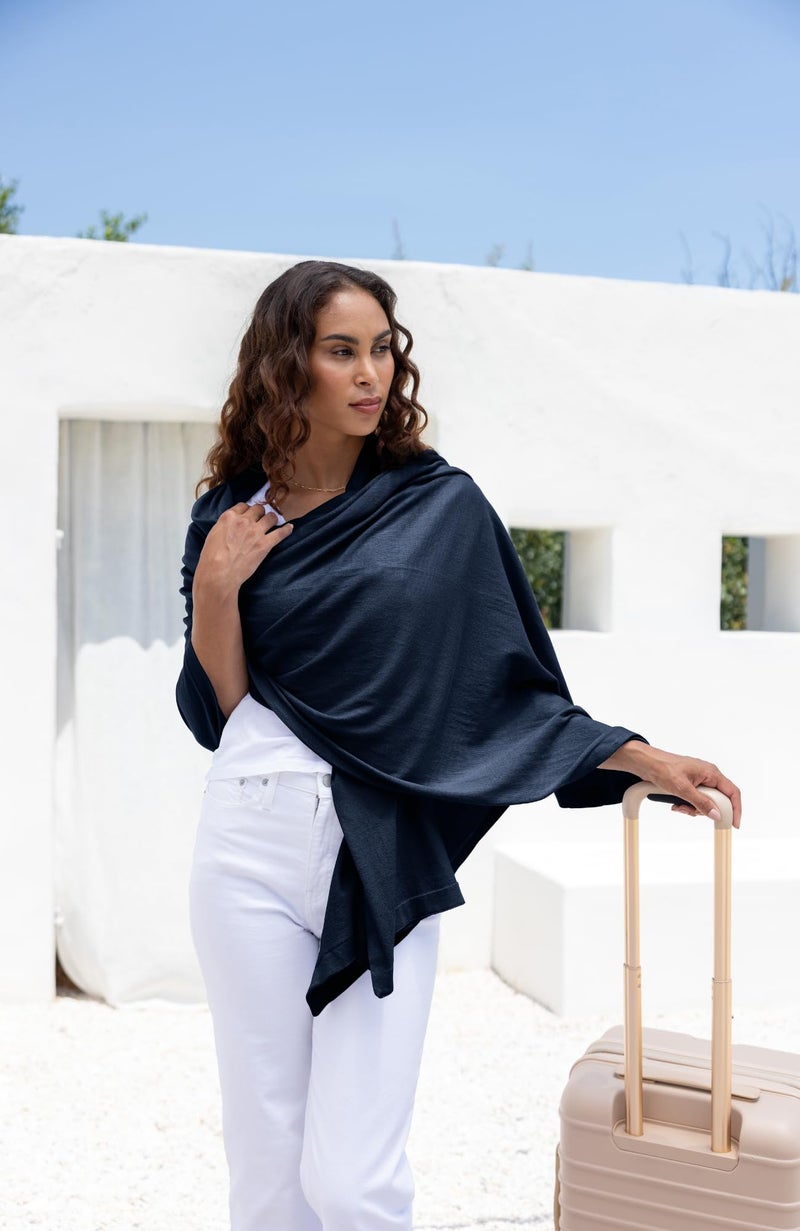 zestt Dreamsoft Travel Scarf, Wrap and Shawl, Organic Cotton, Oxford Blue - Image 3