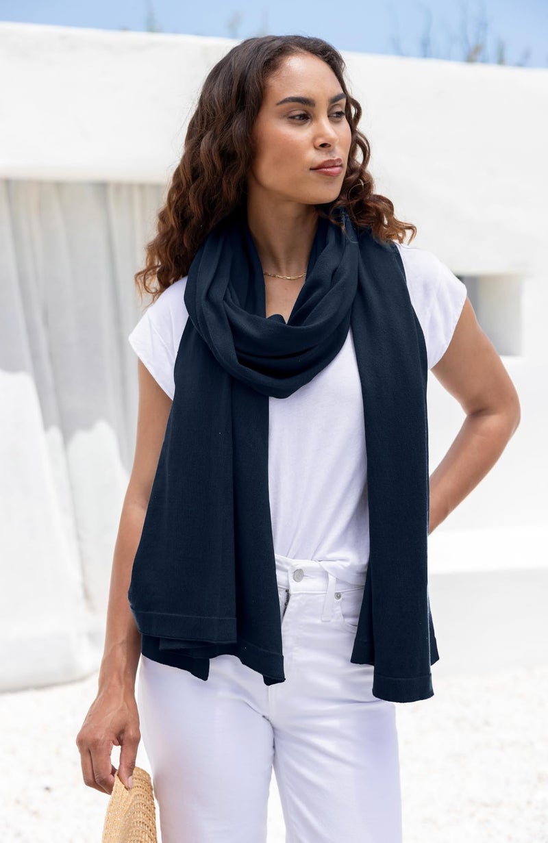 zestt Dreamsoft Travel Scarf, Wrap and Shawl, Organic Cotton, Oxford Blue - Image 4