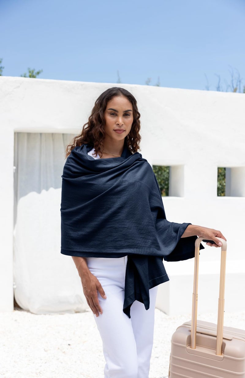 zestt Dreamsoft Travel Scarf, Wrap and Shawl, Organic Cotton, Oxford Blue - Image 2