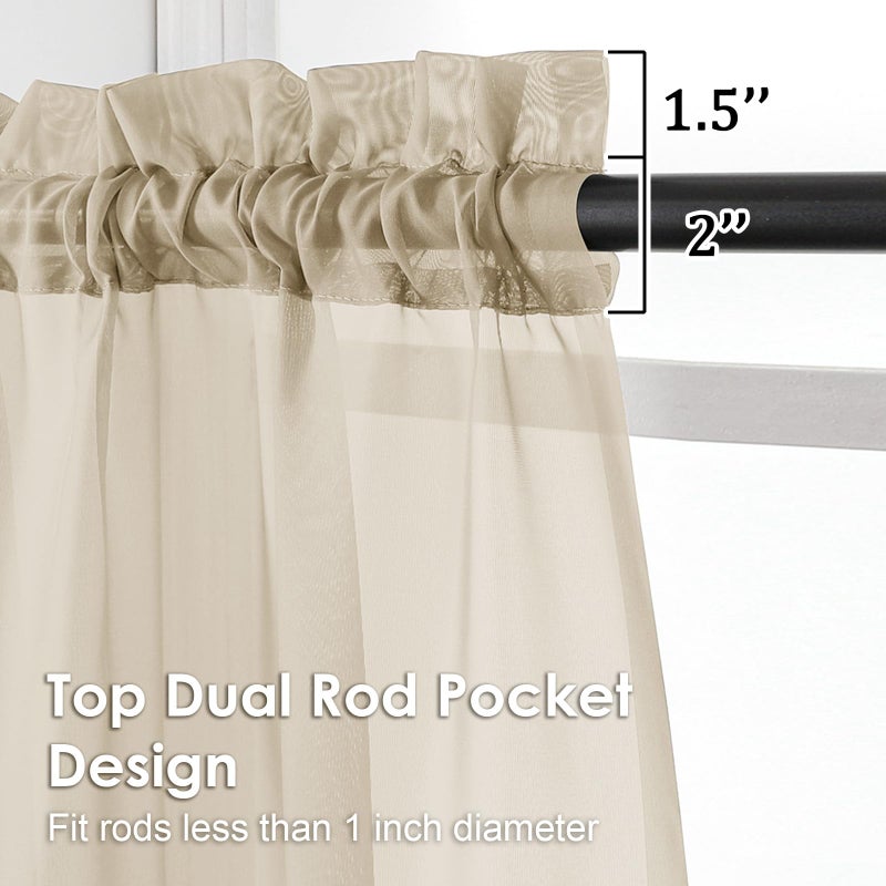 OVZME Taupe Sheer Curtains 54 Inches Long 2 Panels - Soft Light Filtering Window Sheer Panels for Living Room/Bedroom  Top Dual Rod Pocket  1 Pair  Each 42Wx54L Inches - Image 3