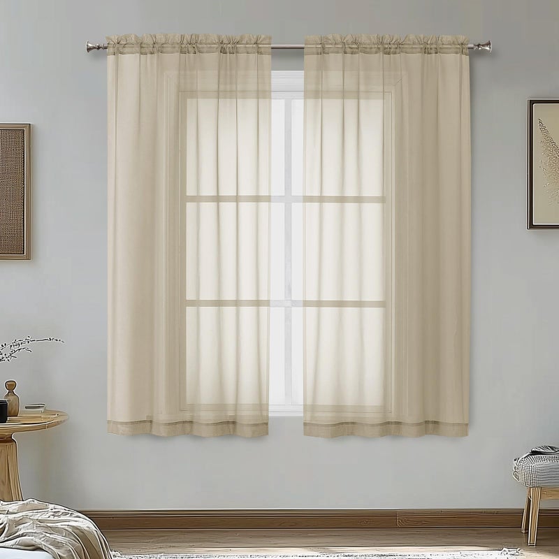 OVZME Taupe Sheer Curtains 54 Inches Long 2 Panels - Soft Light Filtering Window Sheer Panels for Living Room/Bedroom  Top Dual Rod Pocket  1 Pair  Each 42Wx54L Inches - Image 1