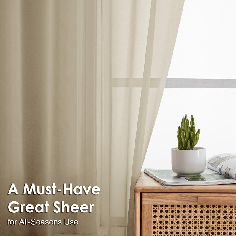 OVZME Taupe Sheer Curtains 54 Inches Long 2 Panels - Soft Light Filtering Window Sheer Panels for Living Room/Bedroom  Top Dual Rod Pocket  1 Pair  Each 42Wx54L Inches - Image 2