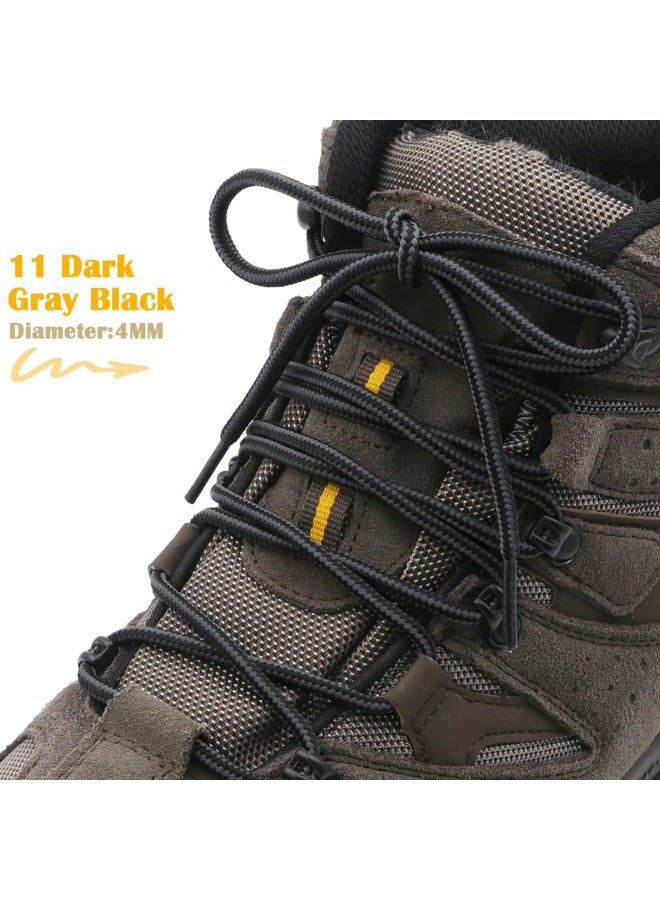 DELELE 2 Pair Round Boot Laces Outdoor Hiking Walking Shoelaces Dark Gray Black Striped Shoe Lace Work Shoe Strings 63 inch - Image 2