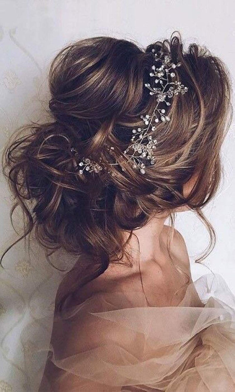 Deniferymakeup Bridal Rose Gold and Gold Silver Extra Long Pearl and Crystal Beads Wedding Hair Vine - Image 2