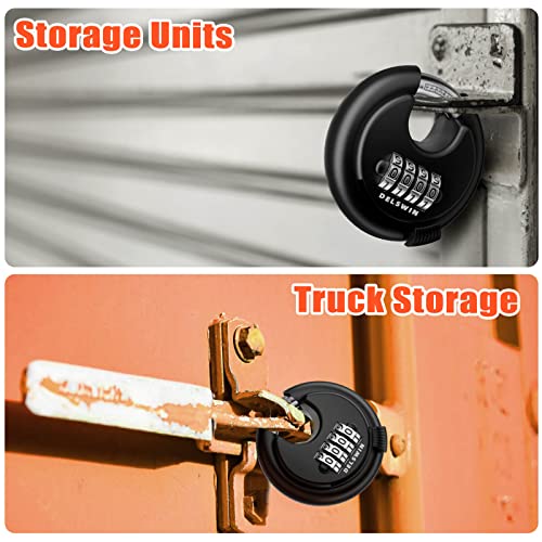 DELSWIN 4-Digit Disc Combination Lock Outdoor - Heavy Duty Combination Padlocks with Hardened Steel Shackle Weatherproof Combo Locks for Gates,Sheds,Fence,Storage Unit (3/8" Shackle, Black,2 Pcs) - Image 4