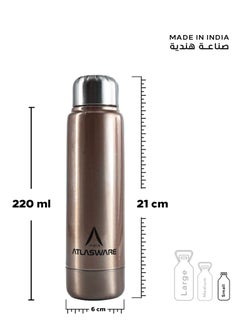 Atlasware Water Bottle with a Capacity of 220 ml, Stainless Steel Water Bottle that keeps Cold for 30 Hours and Keeps Heat for 8 Hours, Classic Gold  - Image 2