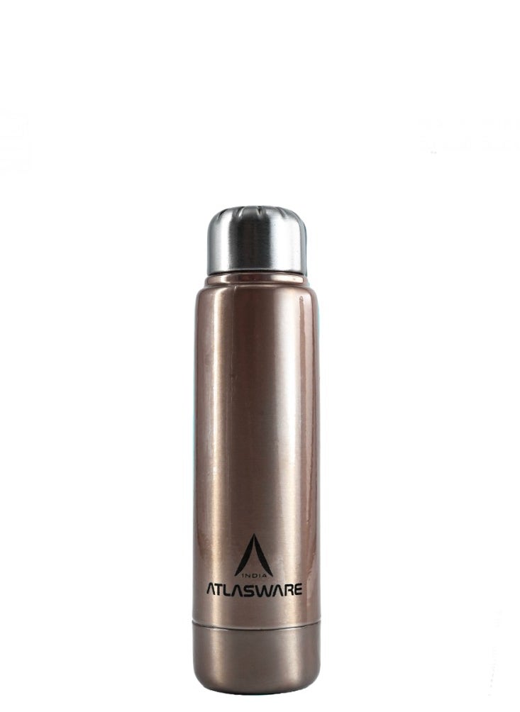Atlasware - Water Bottle with a Capacity of 220 ml, Stainless Steel Water Bottle that keeps Cold for 30 Hours and Keeps Heat for 8 Hours, Classic Gold - Image 1
