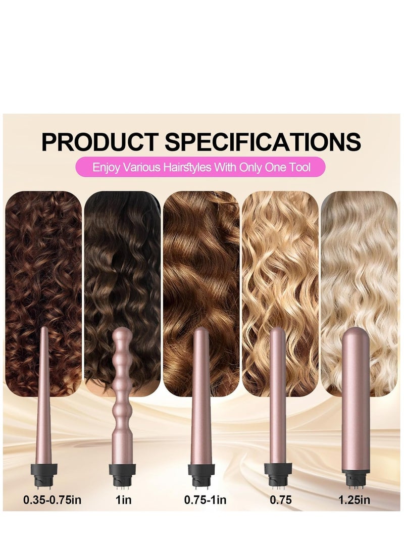 SYOSI 5-in-1 Curling Iron Set, Interchangeable Curling Wand with LCD Digital Display, Dual Voltage Hair Crimper Iron with 4 Temperature Controls, Includes Glove & 2 Clips, Perfect for All Hair Types - Image 4