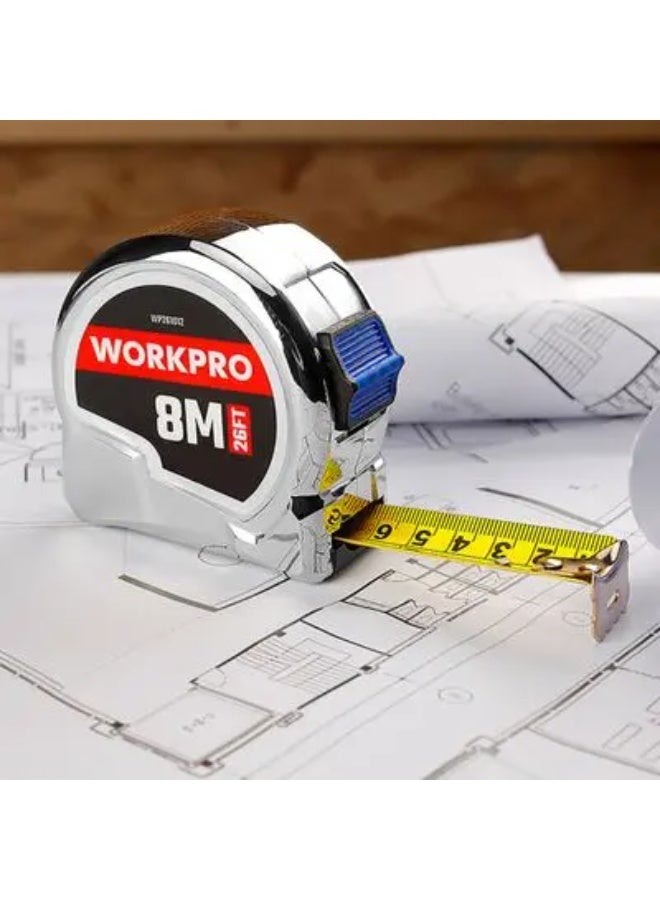 WORKPRO 8M(26FT)X25MM CHROME TAPE MEASURE - Image 1
