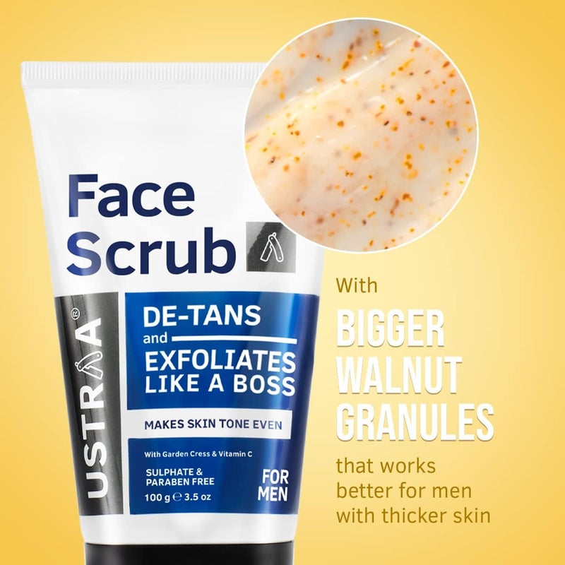 Ustraa Face Scrub for Men 100g | De-Tan Exfoliating Face Scrub with Bigger Walnut Granules | Removes Tan, Blackheads & Dead Skin | No Sulphate, No Paraben, Made in India - Image 4