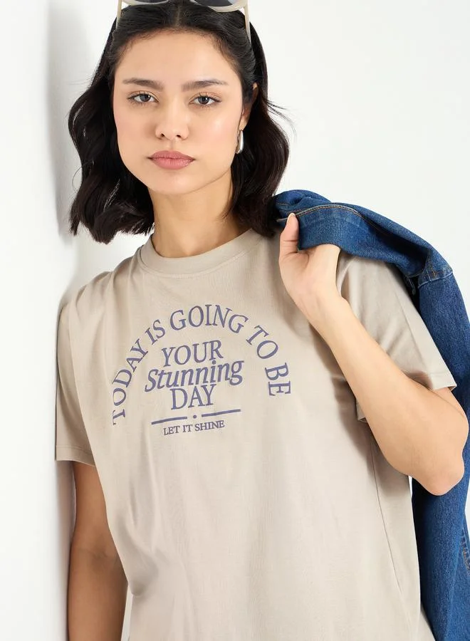 Styli Styli Slogan Print Regular Fit T-Shirt
