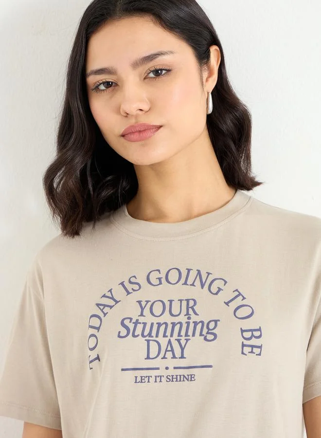 Styli Styli Slogan Print Regular Fit T-Shirt