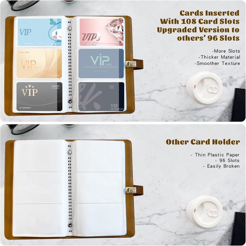 Excefore Business Card Holder, 108 Slots Credit Organizer, Leather Business Credit Cards and VIP Cards Binder Wallet, Business Card Book with Plastic Sleeve, Business Card Organizer, Brown - Image 3
