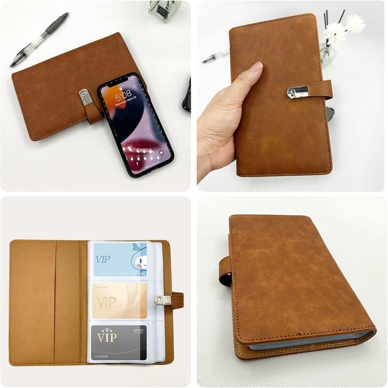 Excefore Business Card Holder, 108 Slots Credit Organizer, Leather Business Credit Cards and VIP Cards Binder Wallet, Business Card Book with Plastic Sleeve, Business Card Organizer, Brown - Image 2