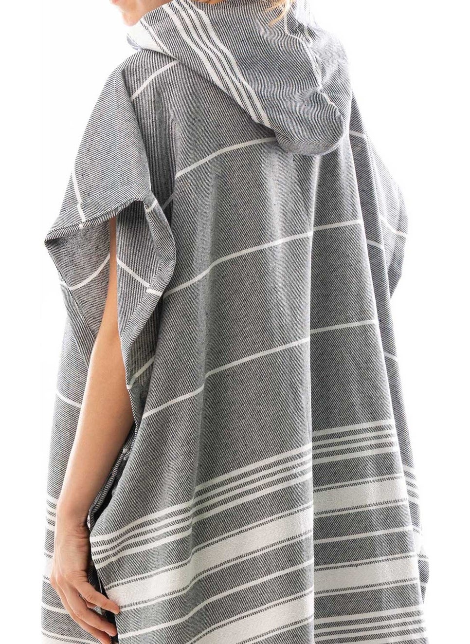 Formeya 100% Cotton Adult Peshtemal Poncho Bathrobe Beach Towel Gray  - Image 2