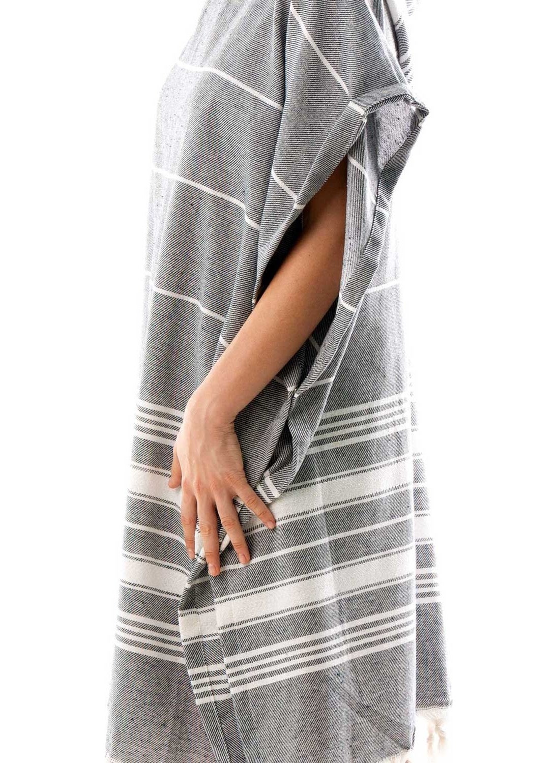 Formeya 100% Cotton Adult Peshtemal Poncho Bathrobe Beach Towel Gray  - Image 1
