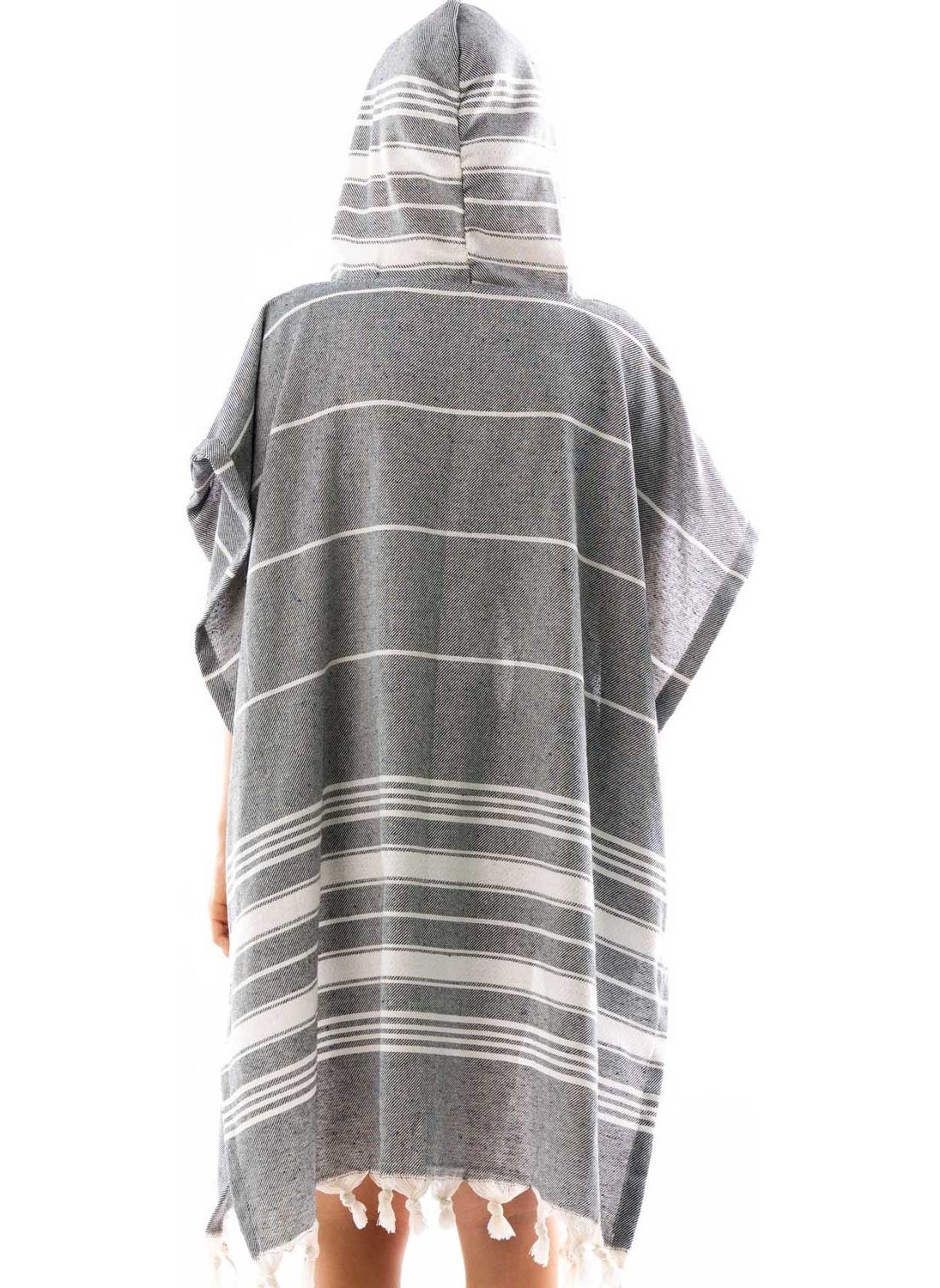 Formeya 100% Cotton Adult Peshtemal Poncho Bathrobe Beach Towel Gray  - Image 3